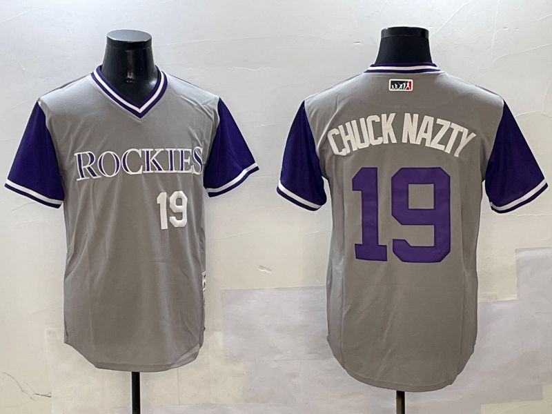 Men Colorado Rockies #19 Chuck Nazty Grey Fashion Game 2025 Nike MLB Jersey style 3